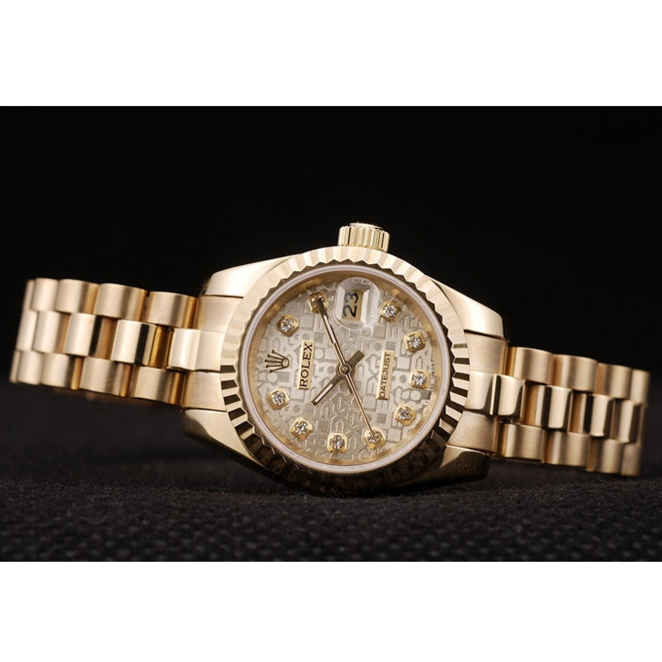 MiroTime 0808 Rolex DateJust Ribbed Pattern Gold Bezel Gold Dial